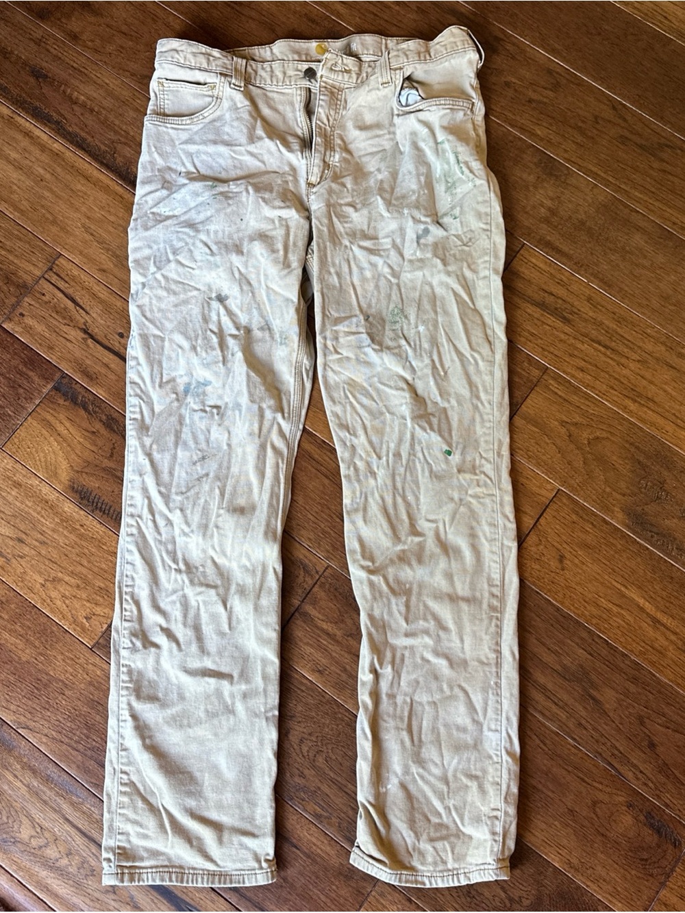 Carhartt Relaxed Fit Work Pants Mens 36x34 Tan Distressed Paint Splatter